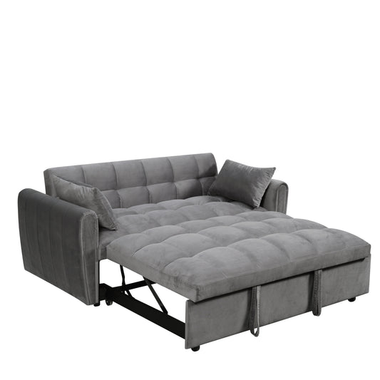 Grey Convertible Sofa Bed with Pull-Out Sleeper