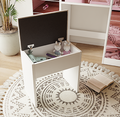 Pink Lighted Makeup Vanity Desk with Stool