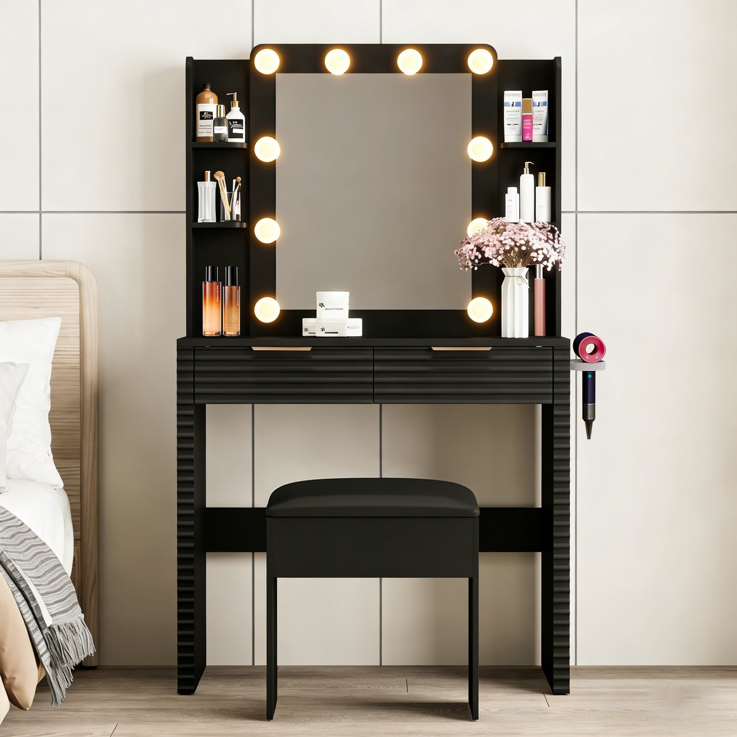 Hollywood Lighted Makeup Vanity Set with Stool