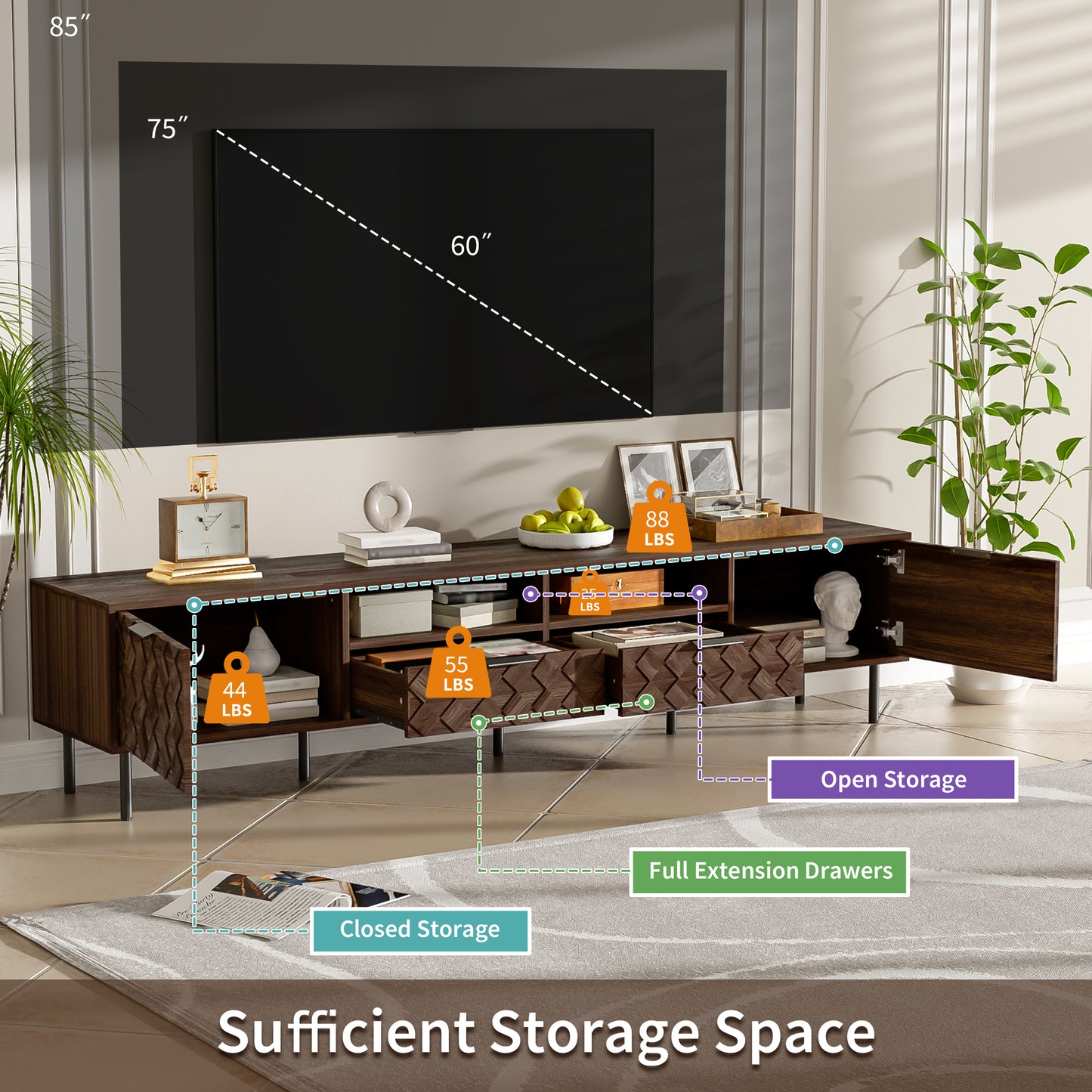 Modern Walnut TV Entertainment Unit