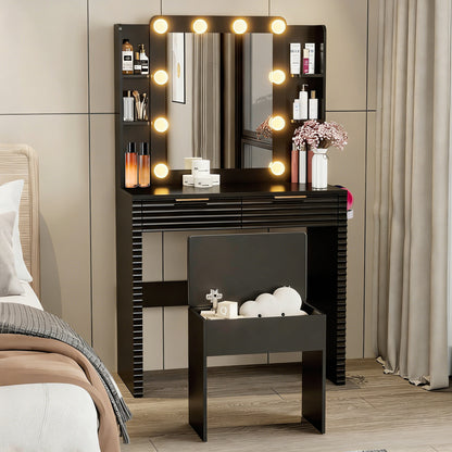 Hollywood Lighted Makeup Vanity Set with Stool
