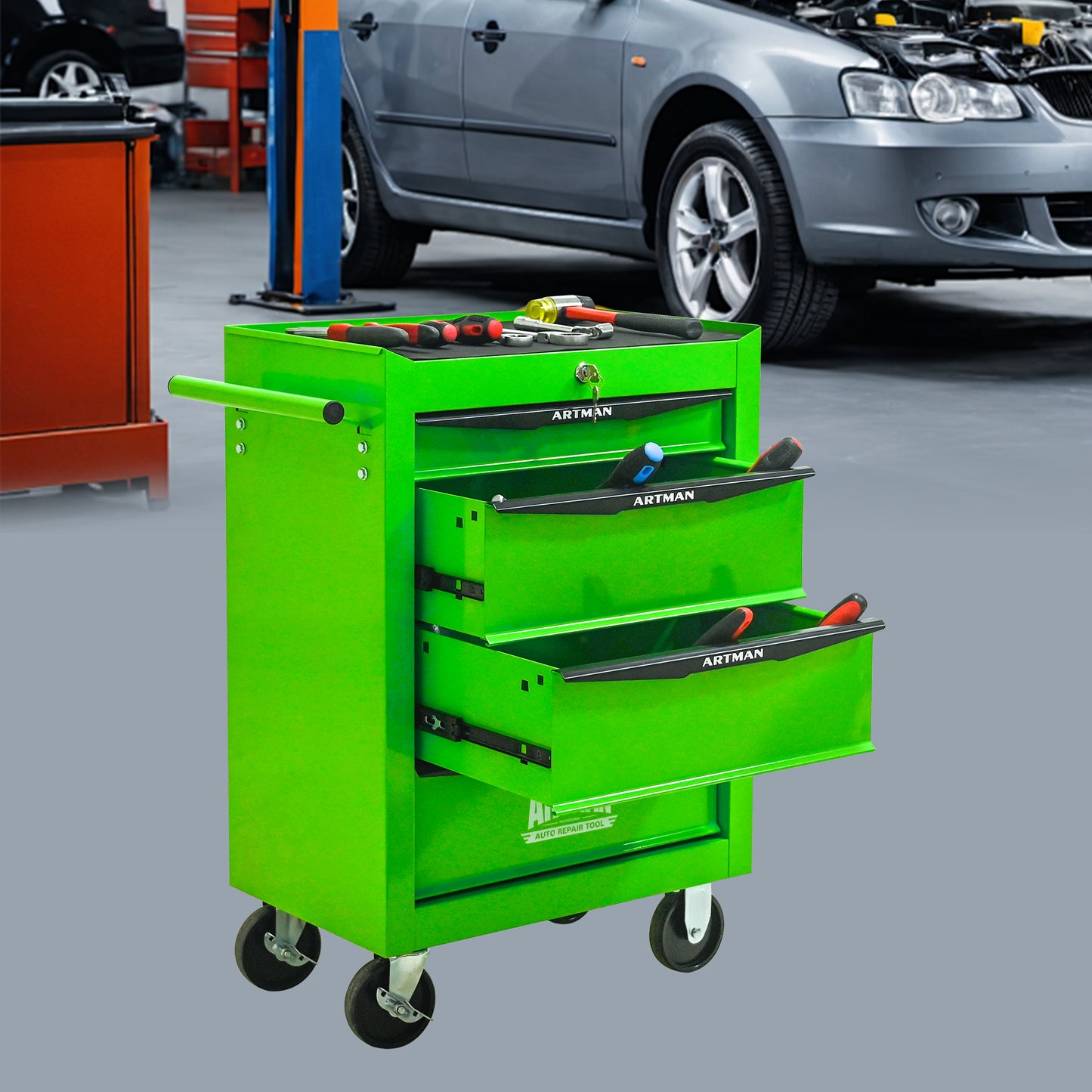 Green Rolling Tool Storage Cabinet