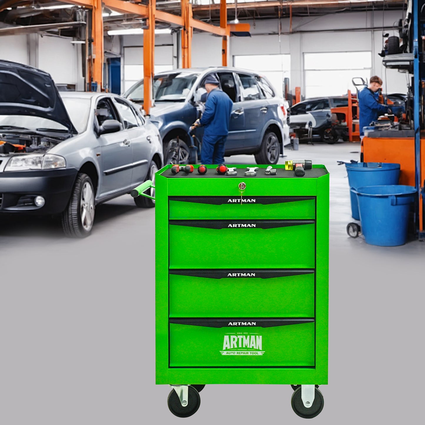 Green Rolling Tool Storage Cabinet