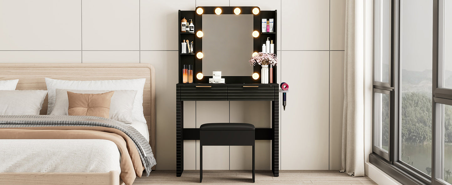 Hollywood Lighted Makeup Vanity Set with Stool