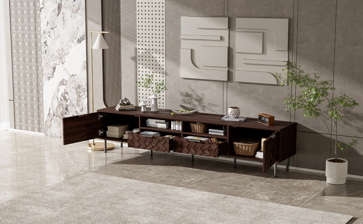 Modern Walnut TV Entertainment Unit