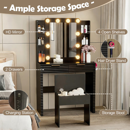 Hollywood Lighted Makeup Vanity Set with Stool