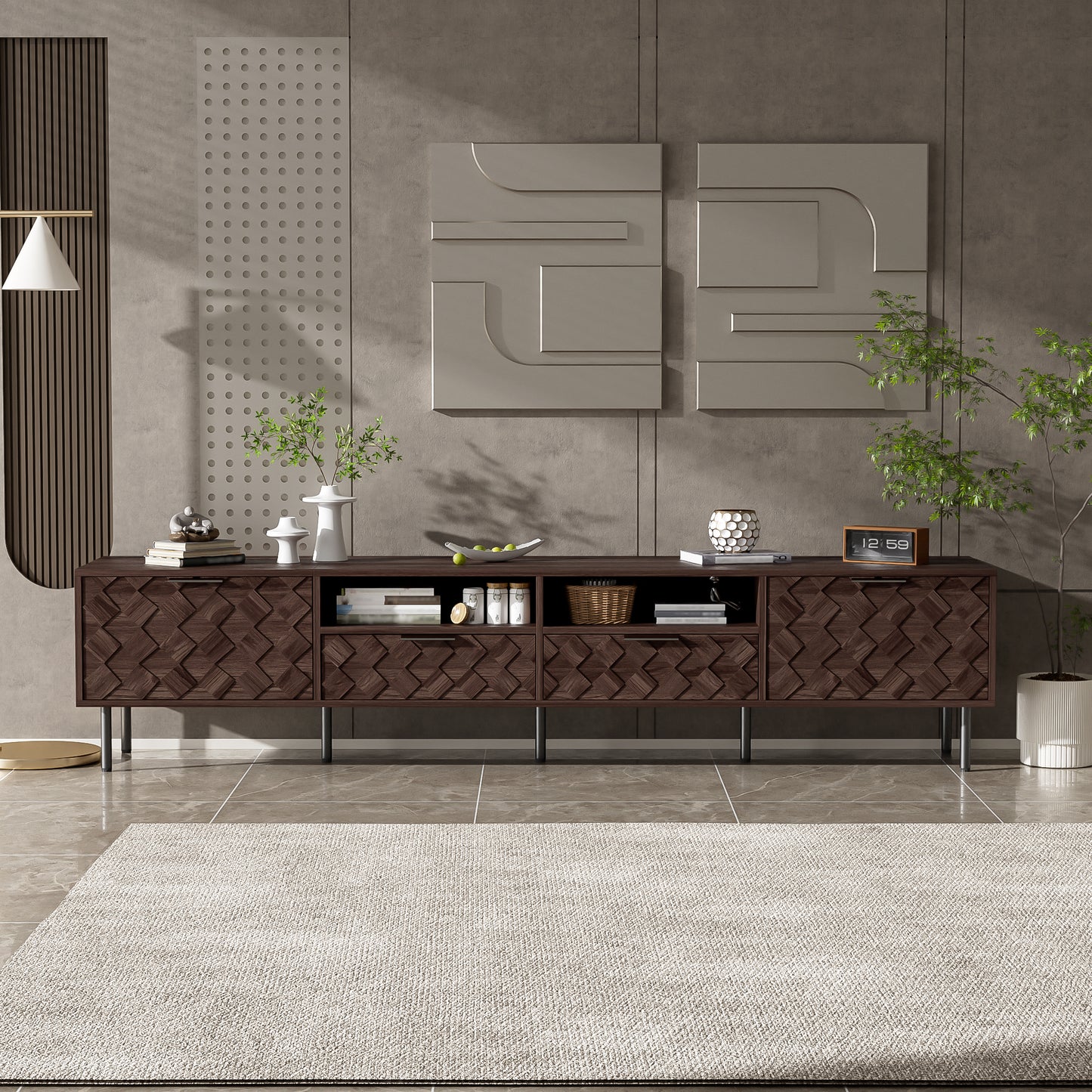 Modern Walnut TV Entertainment Unit