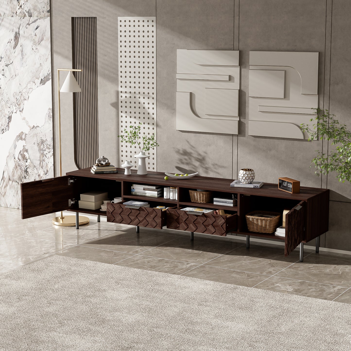 Modern Walnut TV Entertainment Unit