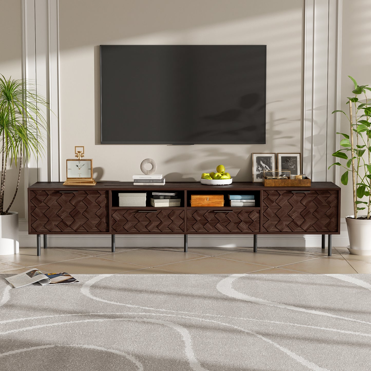 Modern Walnut TV Entertainment Unit