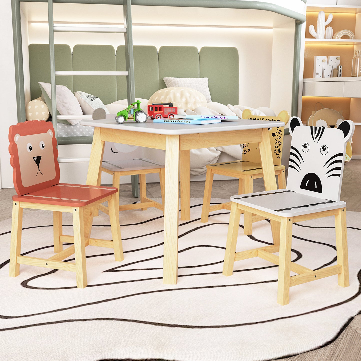 Kids Study Table and Animal Chair Set