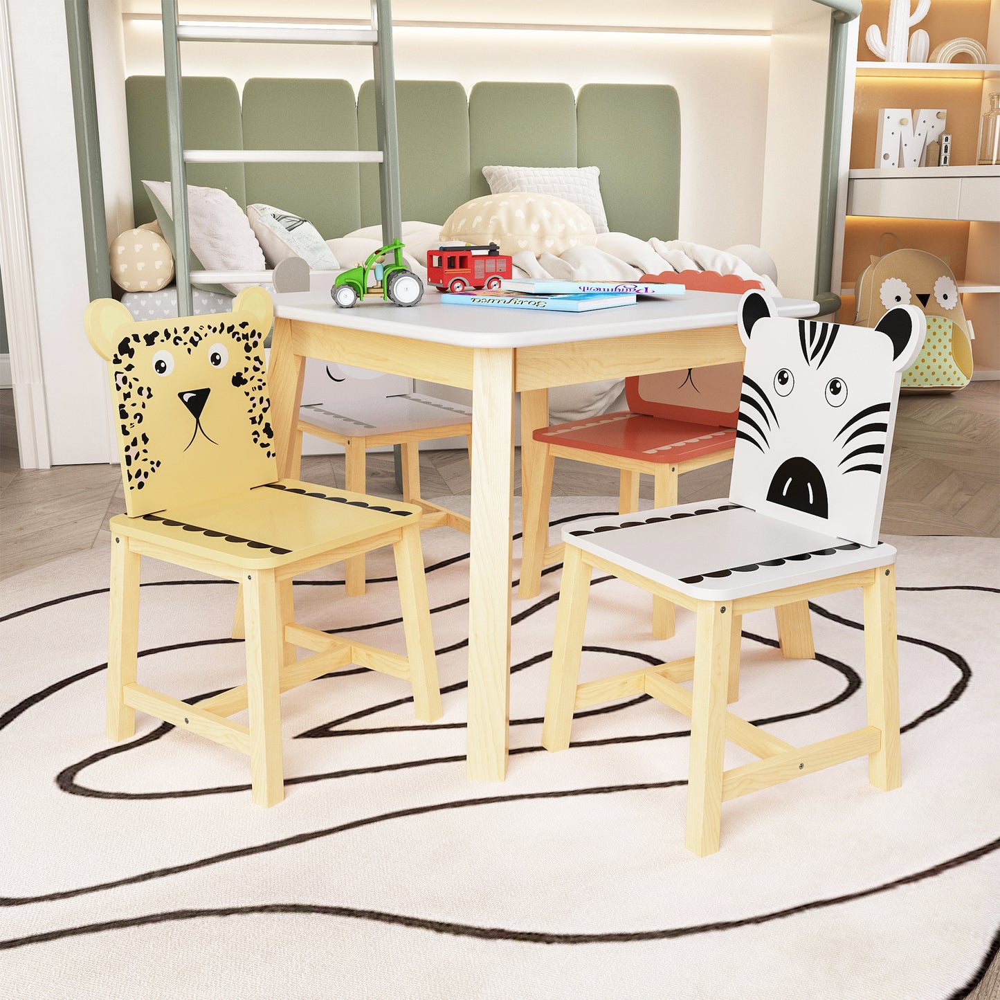 Kids Study Table and Animal Chair Set