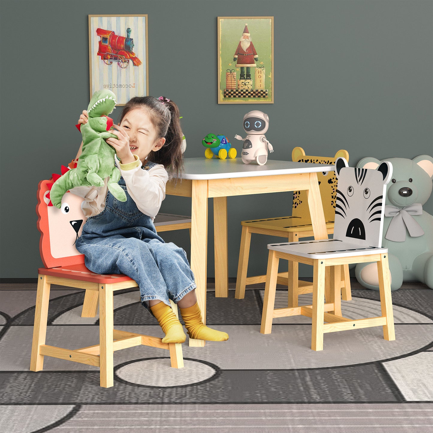 Kids Study Table and Animal Chair Set