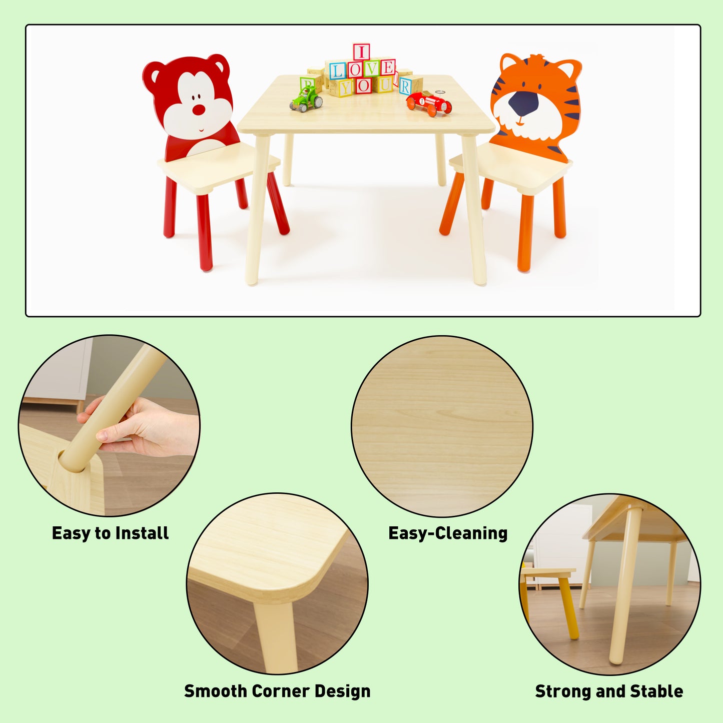 Animal Kids Table and Chairs Set