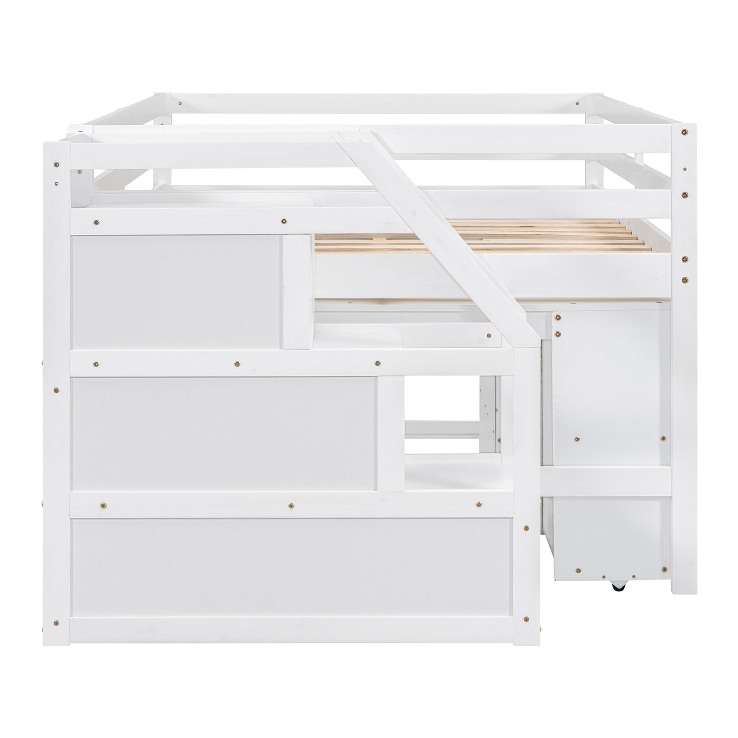 White Timber Loft Bed with Storage Desk