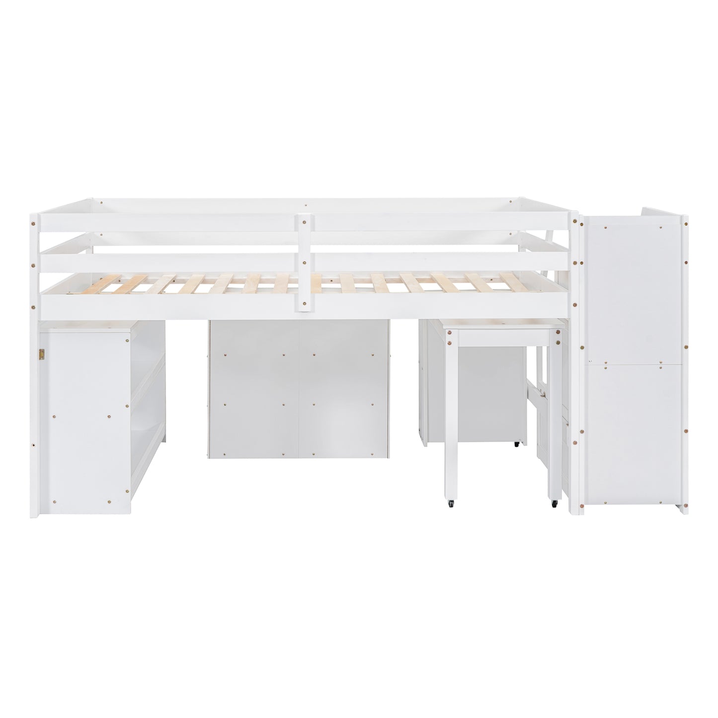 White Timber Loft Bed with Storage Desk