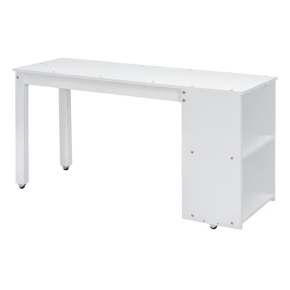 White Timber Loft Bed with Storage Desk