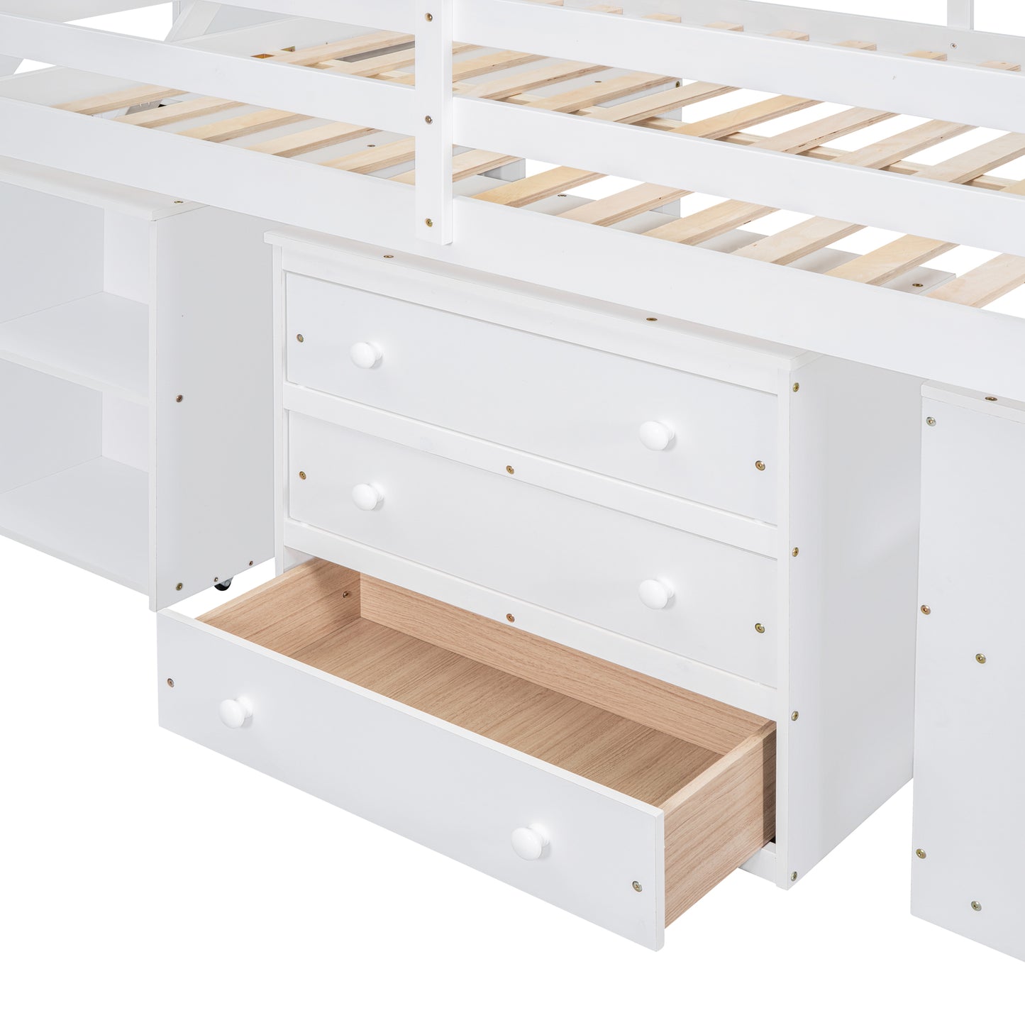 White Timber Loft Bed with Storage Desk