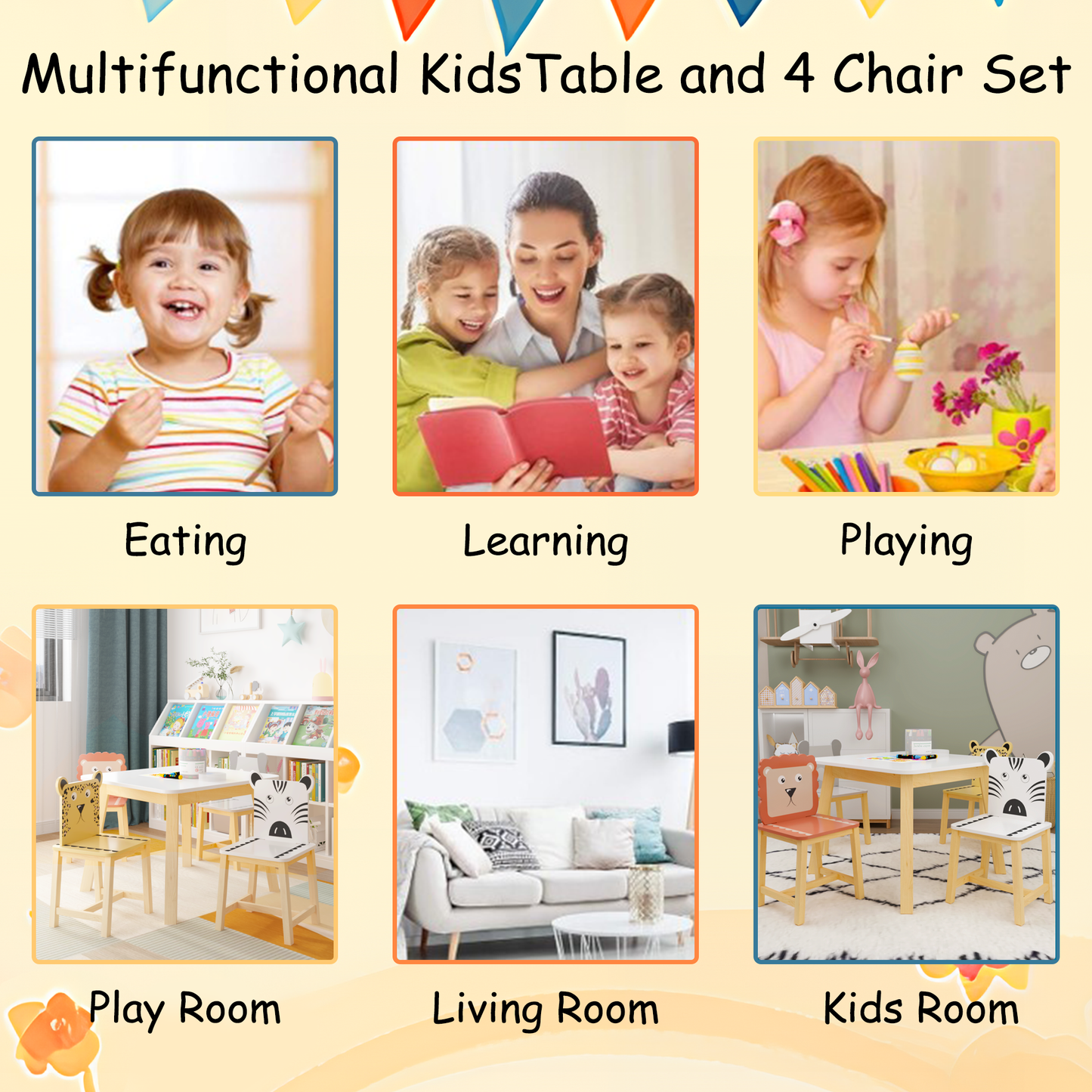 Kids Study Table and Animal Chair Set