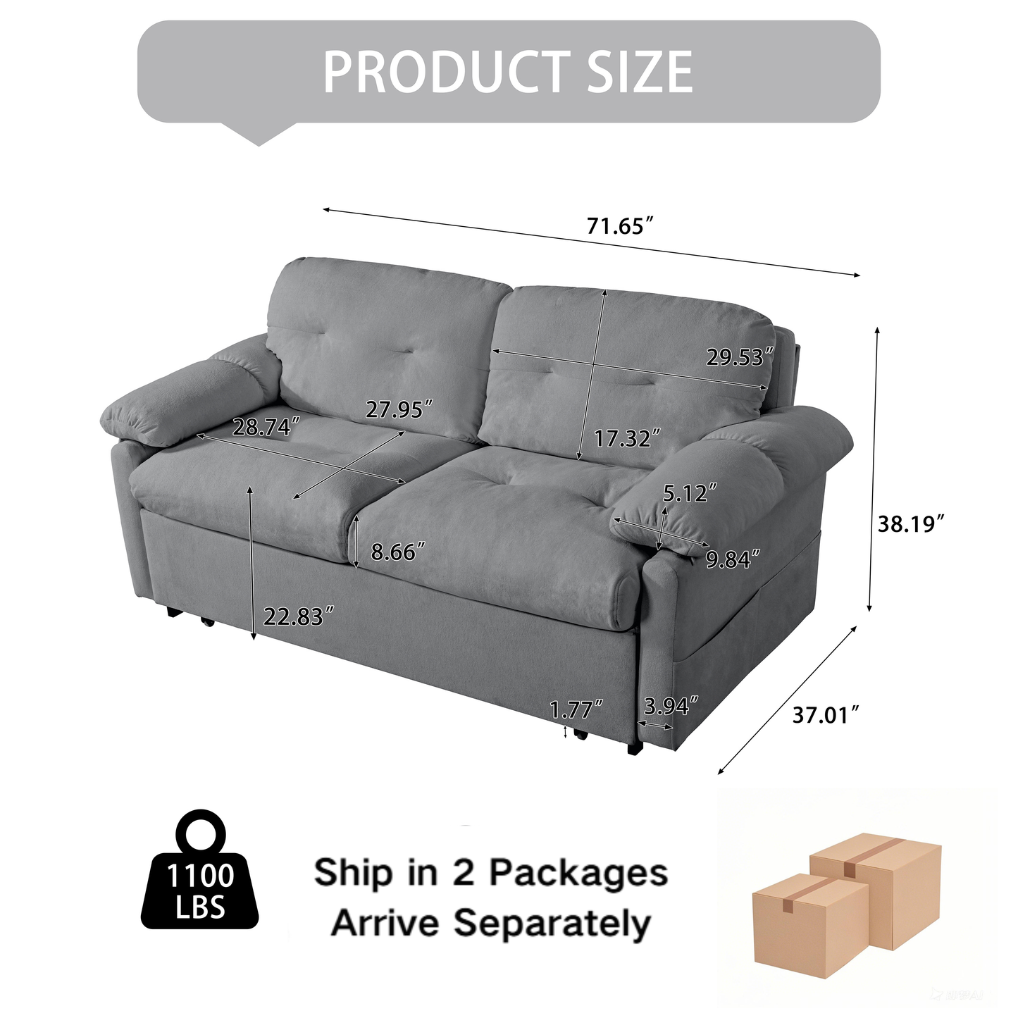 Grey Reversible Sleeper Sofa Chaise