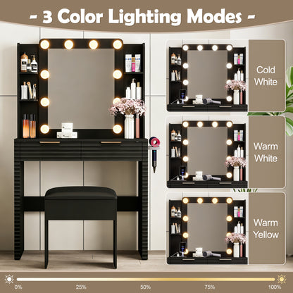 Hollywood Lighted Makeup Vanity Set with Stool
