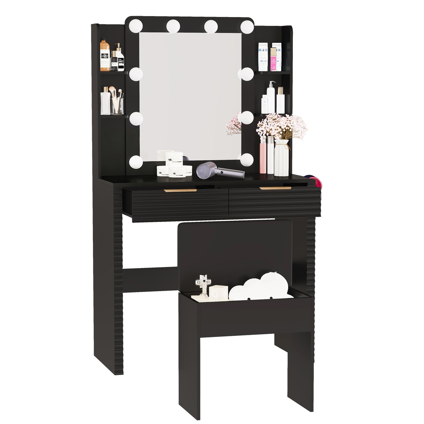 Hollywood Lighted Makeup Vanity Set with Stool