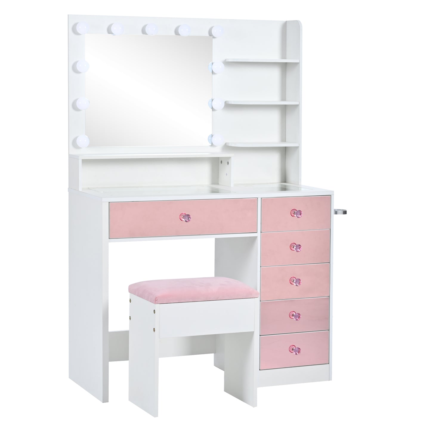 Pink Lighted Makeup Vanity Desk with Stool