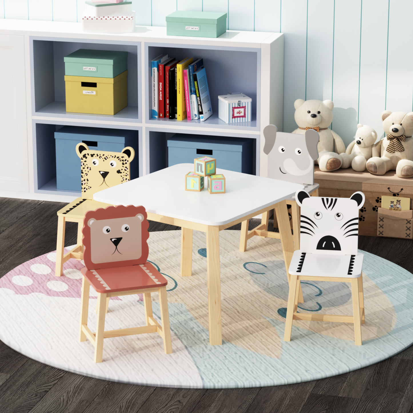 Kids Study Table and Animal Chair Set