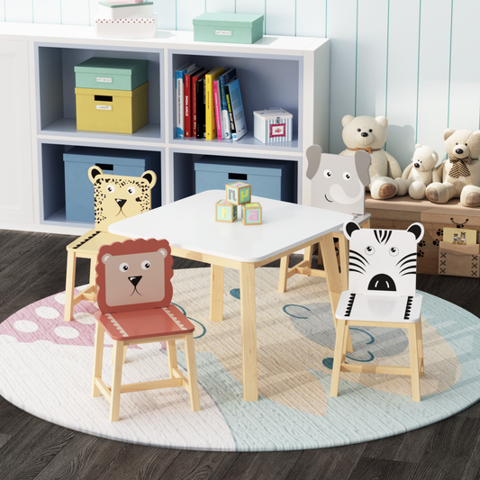 Kids Study Table and Animal Chair Set