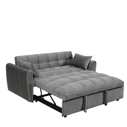 Grey Convertible Sofa Bed with Pull-Out Sleeper
