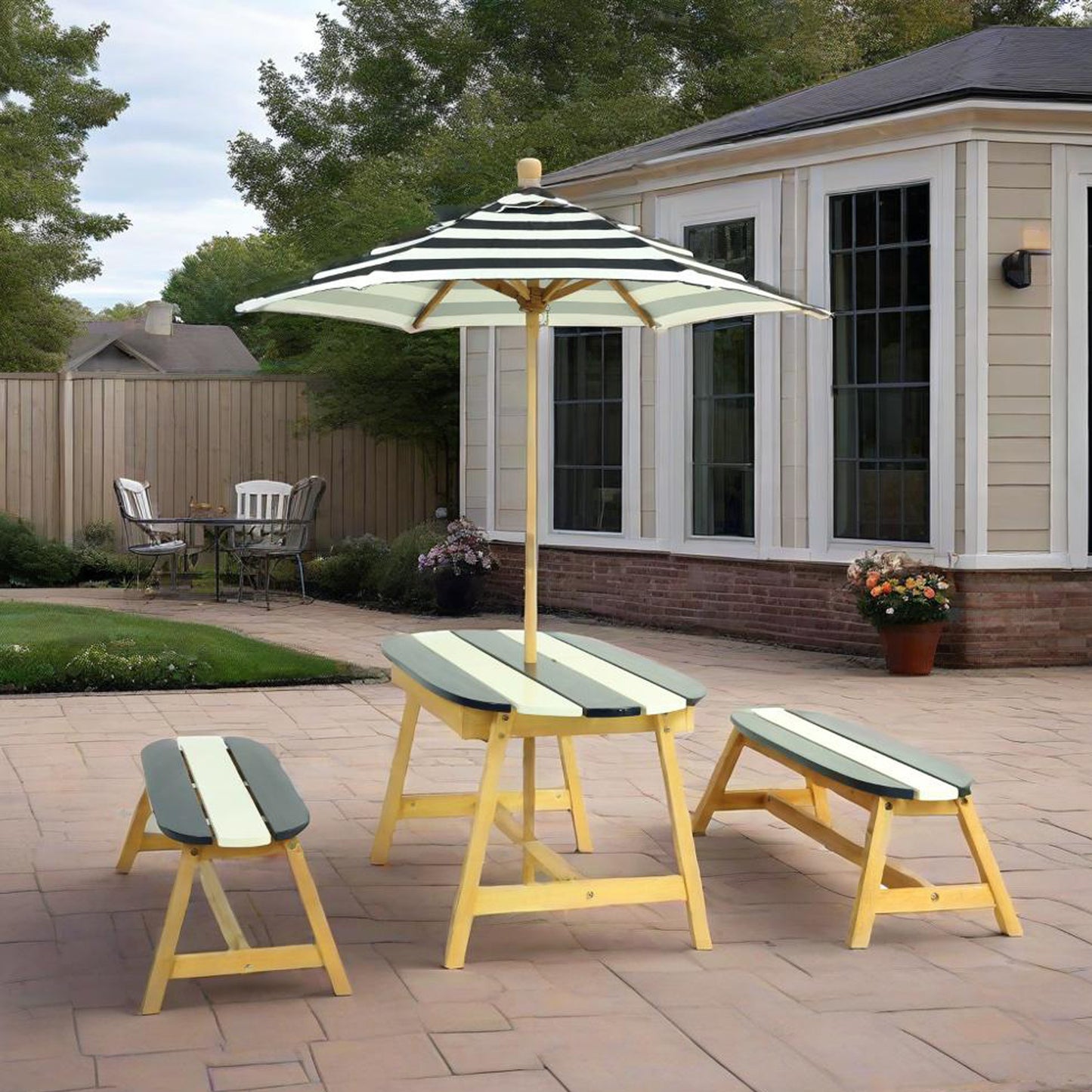 Kids Outdoor Picnic Table with Umbrella