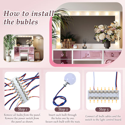 Pink Lighted Makeup Vanity Desk with Stool