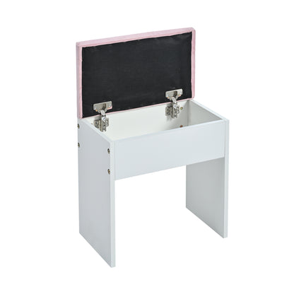 Pink Lighted Makeup Vanity Desk with Stool