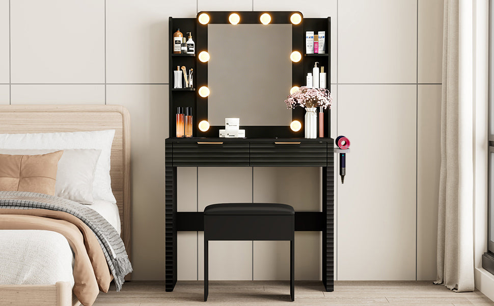 Hollywood Lighted Makeup Vanity Set with Stool