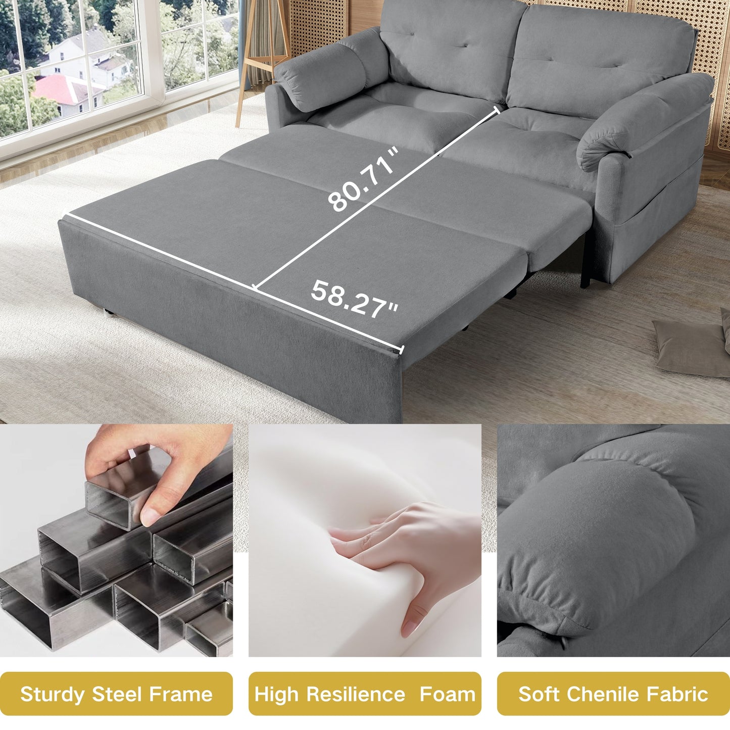 Grey Reversible Sleeper Sofa Chaise