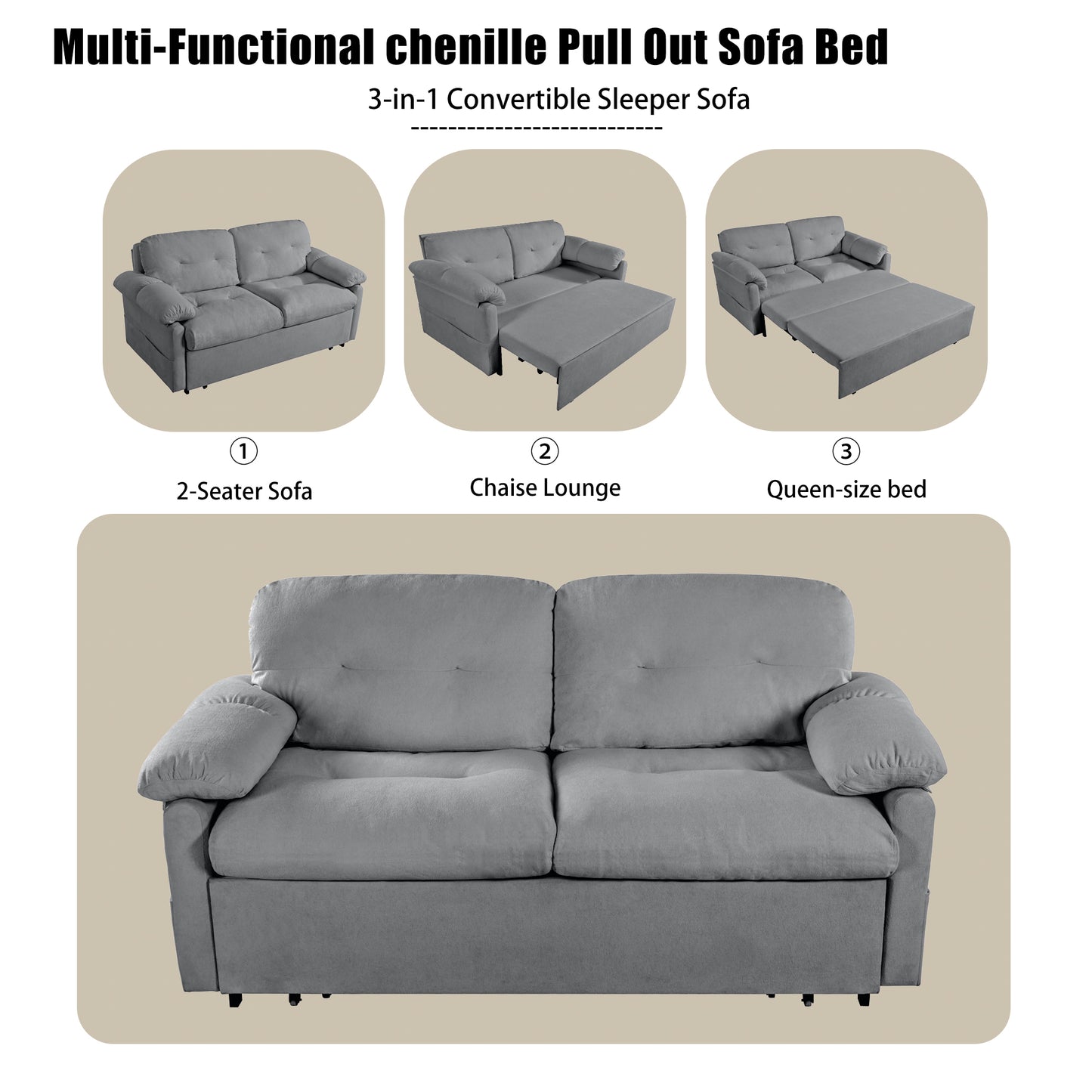 Grey Reversible Sleeper Sofa Chaise