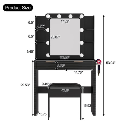 Hollywood Lighted Makeup Vanity Set with Stool