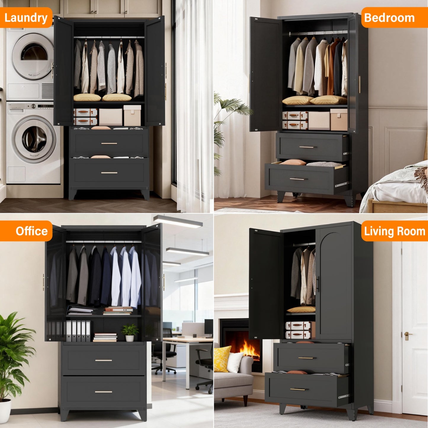 Charcoal 2-Door Wardrobe with Drawers