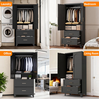 Charcoal 2-Door Wardrobe with Drawers