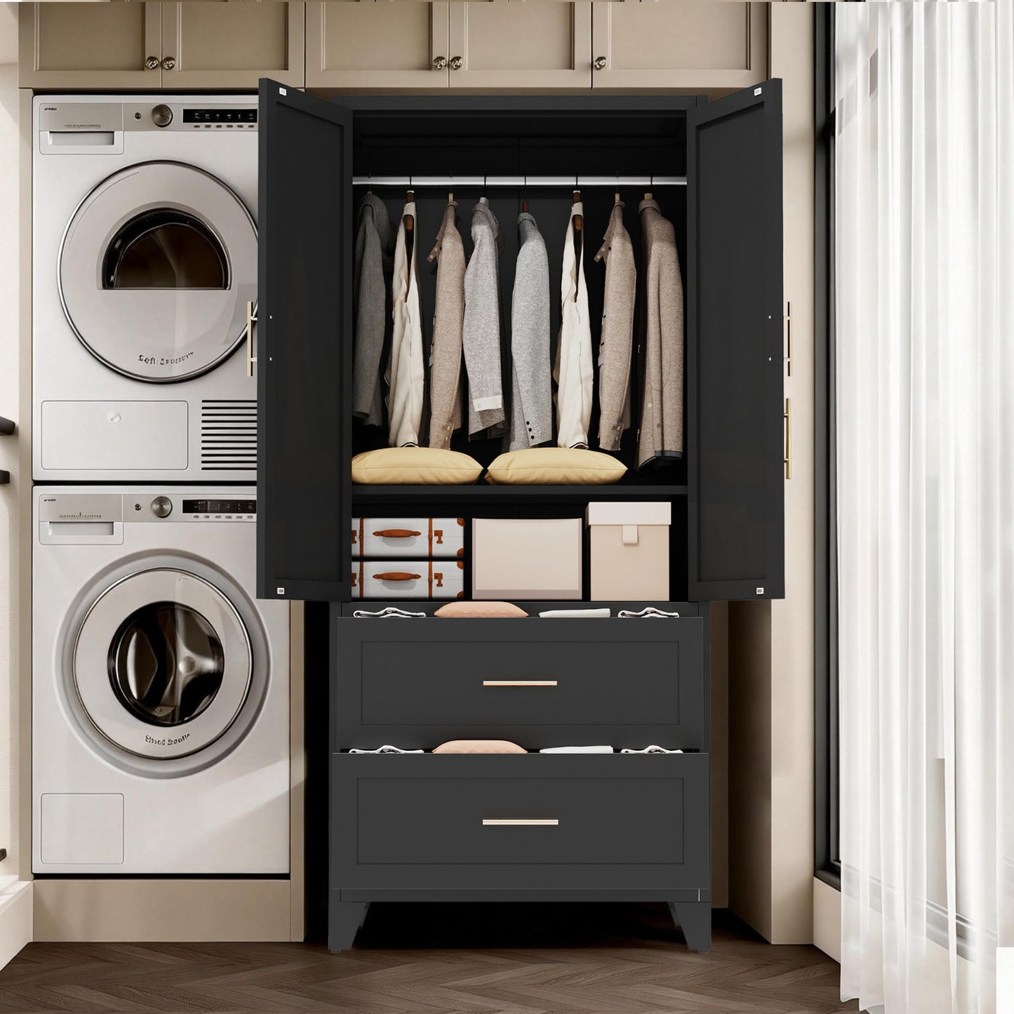 Charcoal 2-Door Wardrobe with Drawers
