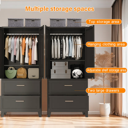 Charcoal 2-Door Wardrobe with Drawers