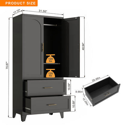 Charcoal 2-Door Wardrobe with Drawers