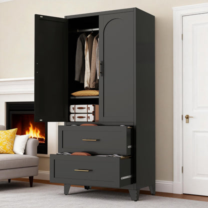 Charcoal 2-Door Wardrobe with Drawers