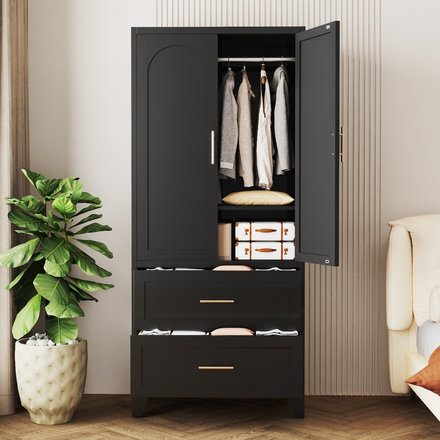 Charcoal 2-Door Wardrobe with Drawers