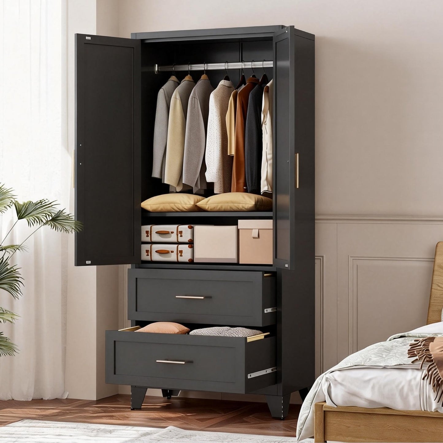 Charcoal 2-Door Wardrobe with Drawers