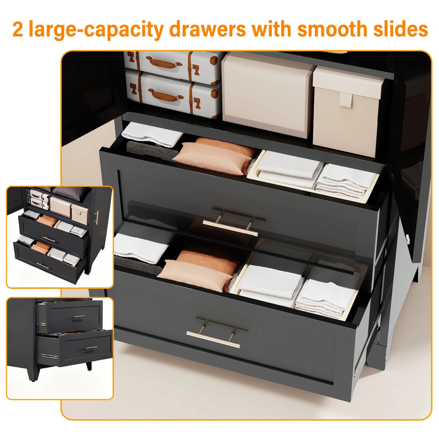 Charcoal 2-Door Wardrobe with Drawers