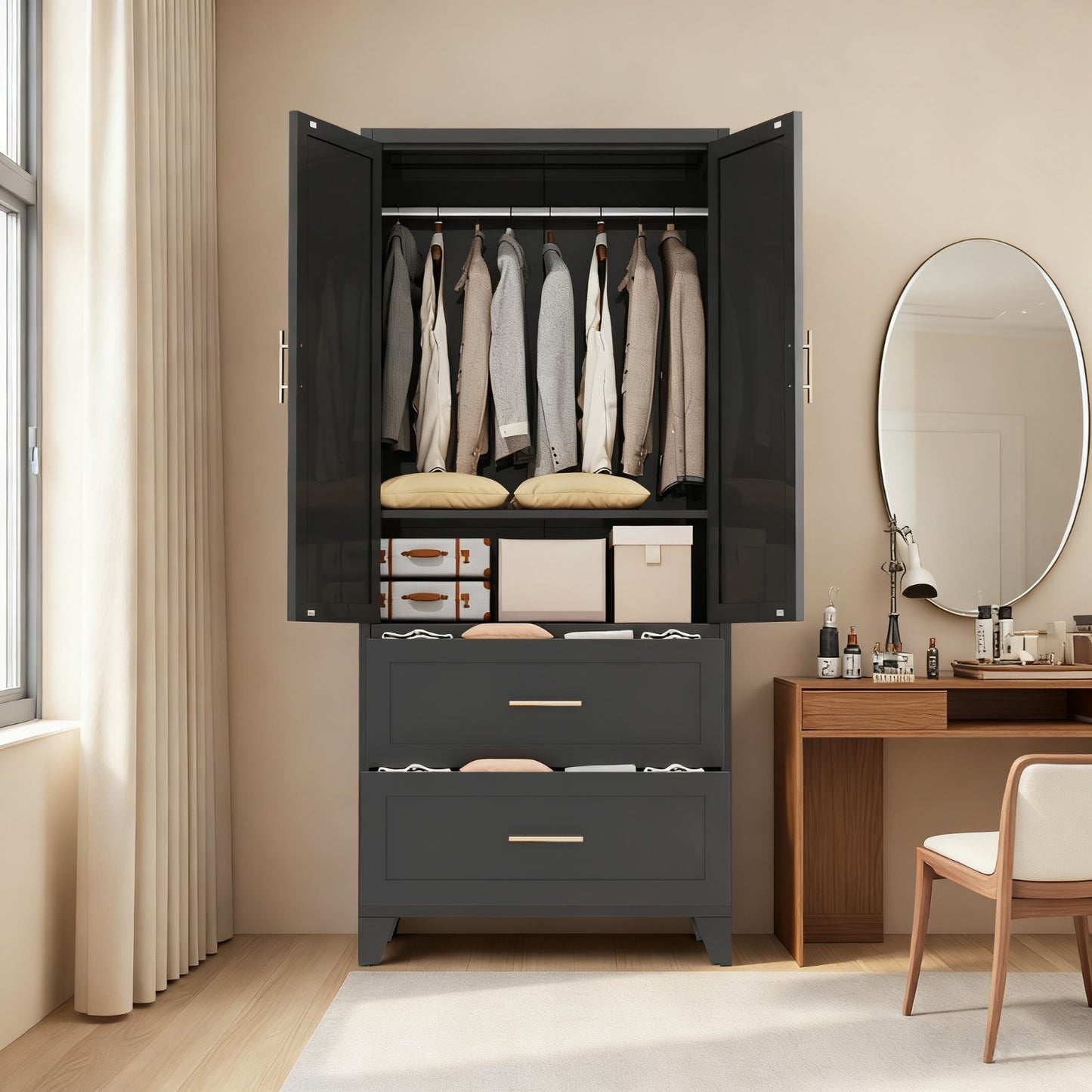 Charcoal 2-Door Wardrobe with Drawers