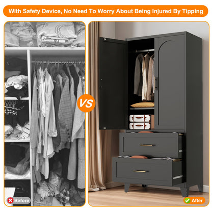 Charcoal 2-Door Wardrobe with Drawers