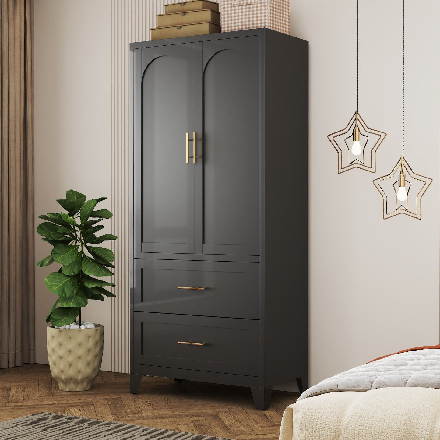 Charcoal 2-Door Wardrobe with Drawers