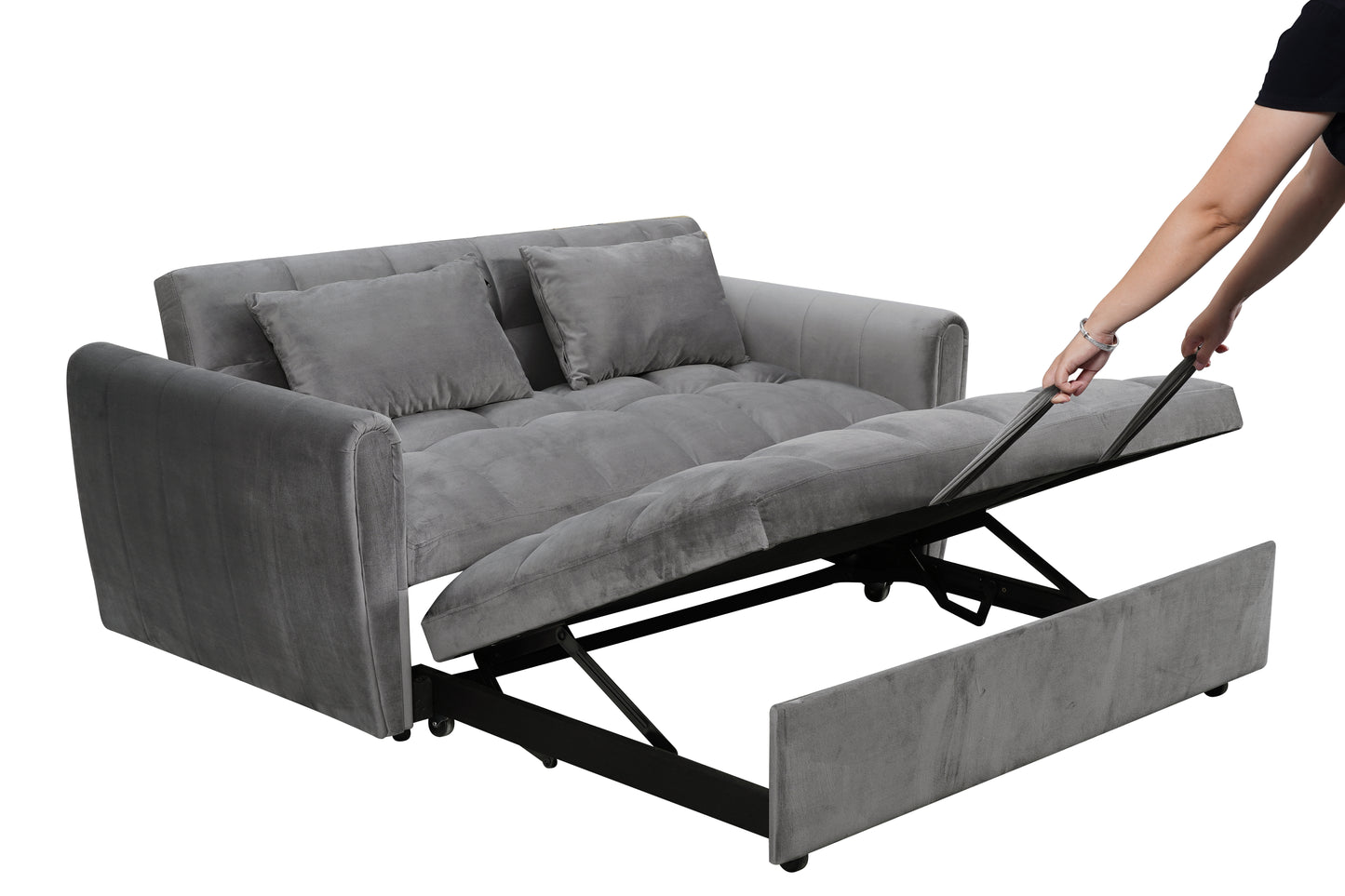 Grey Convertible Sofa Bed with Pull-Out Sleeper