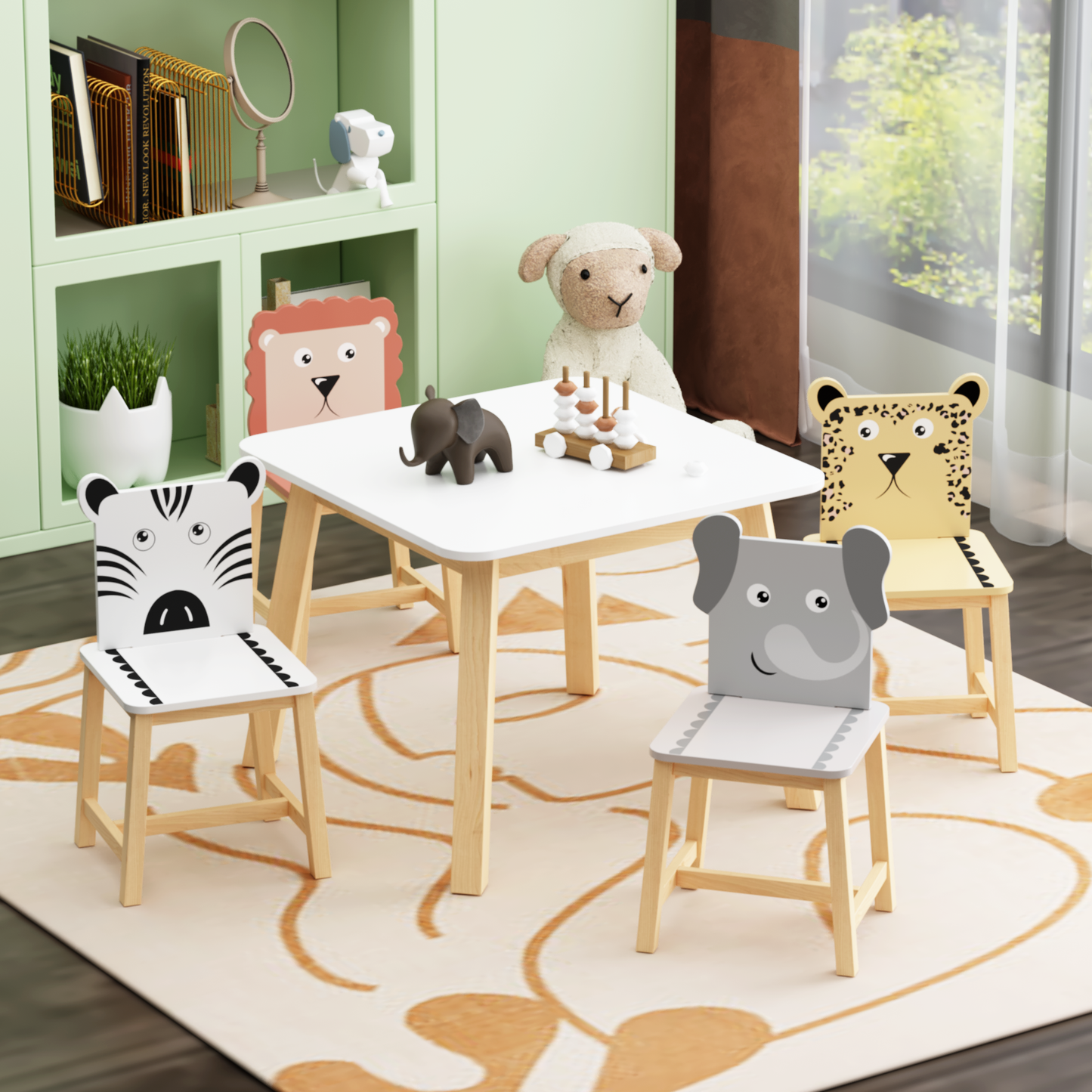 Kids Study Table and Animal Chair Set